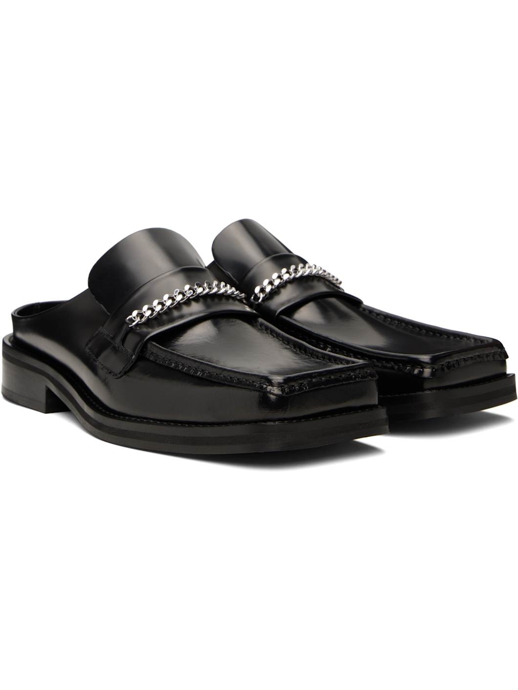 Black Square Toe Mules - 4