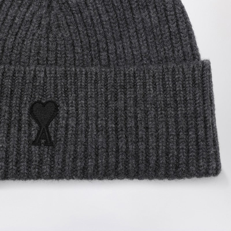Ami Paris Ami De Coeur Grey Wool Beanie Men - 2