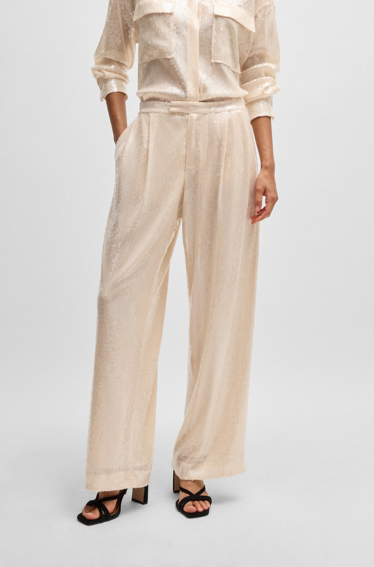 STRAIGHT-FIT TROUSERS IN SEQUINNED STRETCH FABRIC - 2