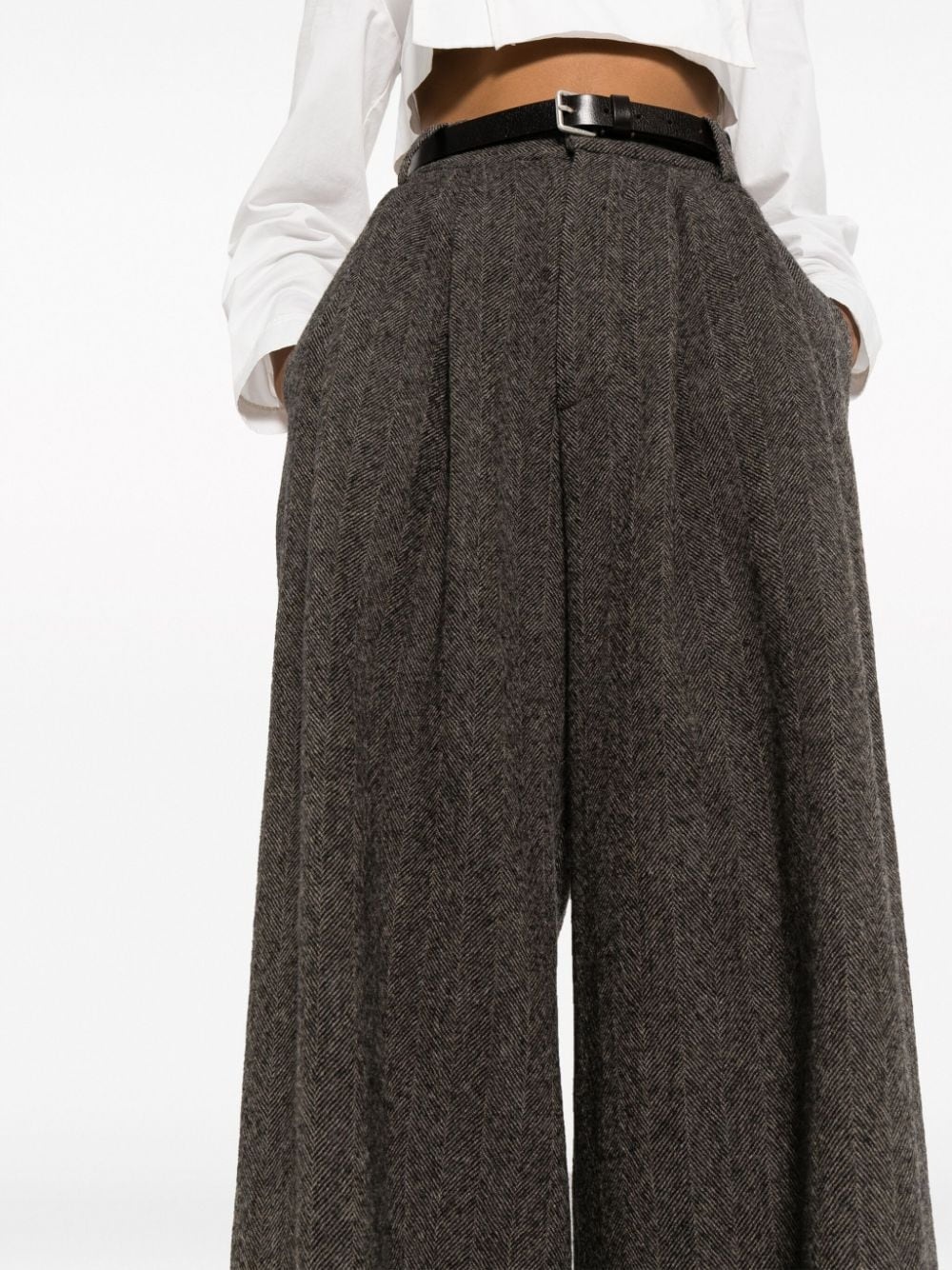 pleated wide-leg virgin wool trousers - 5