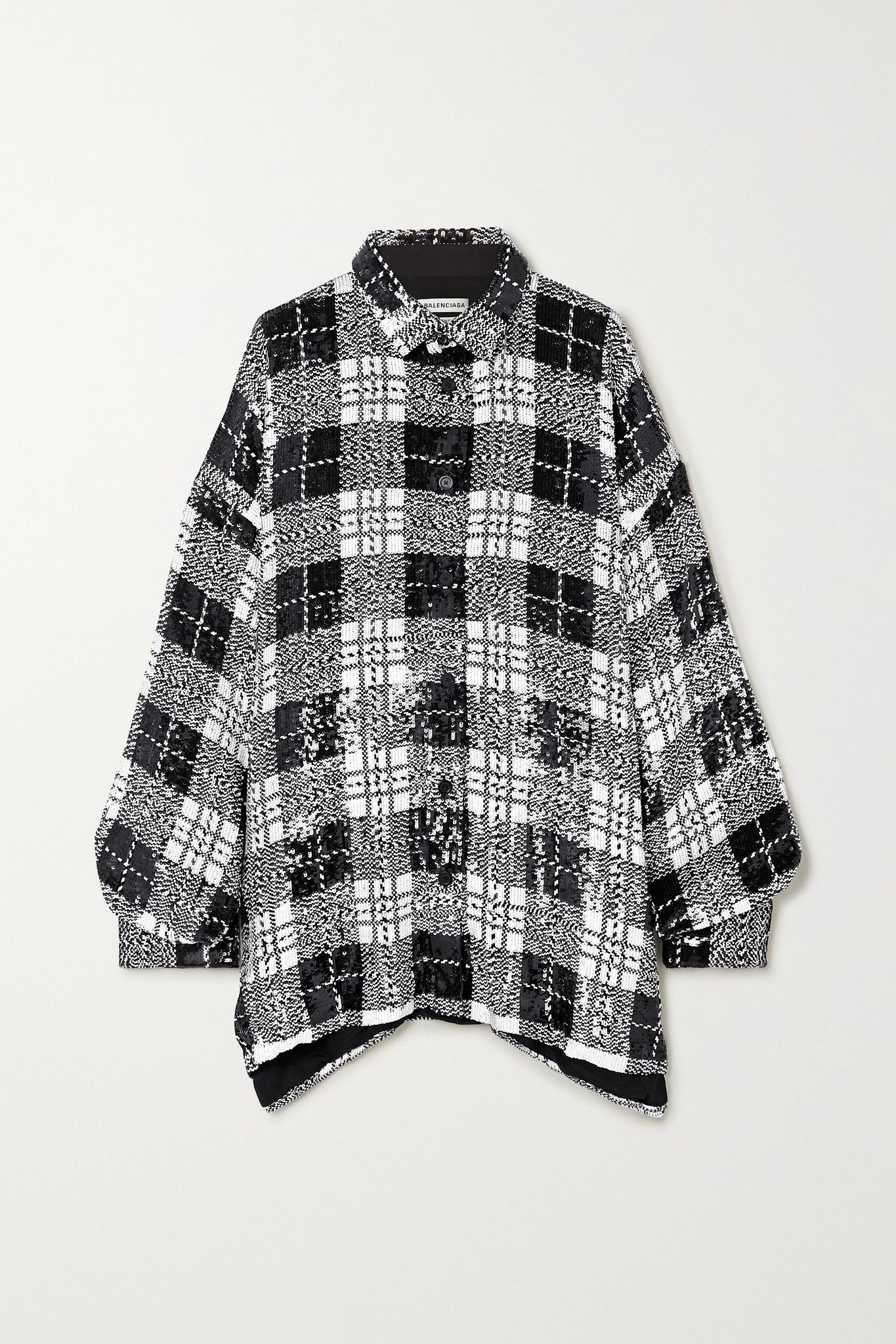 Oversized checked sequined tulle shirt - 1