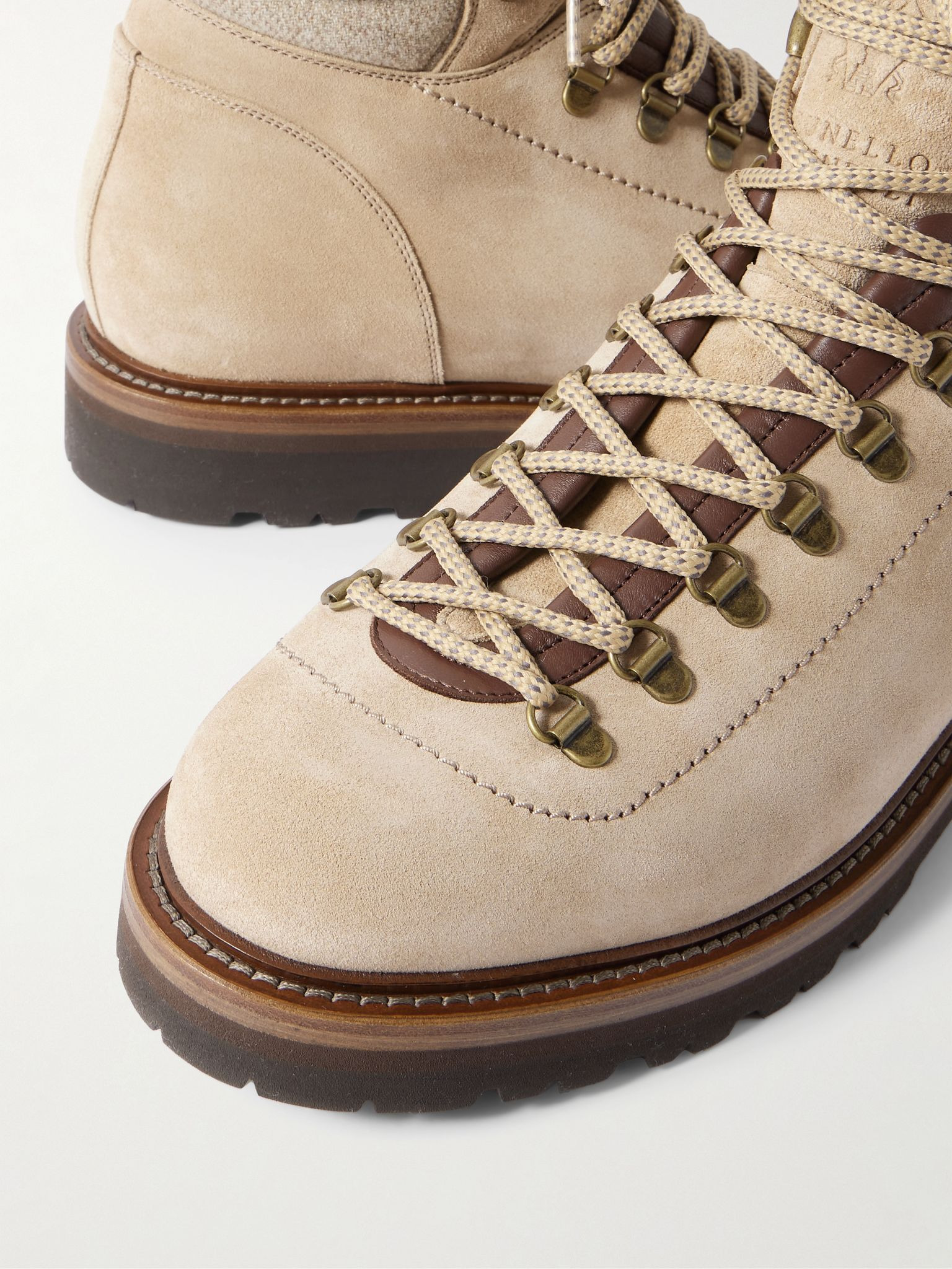 Flannel and Full-Grain Leather-Trimmed Suede Boots Beige - 5