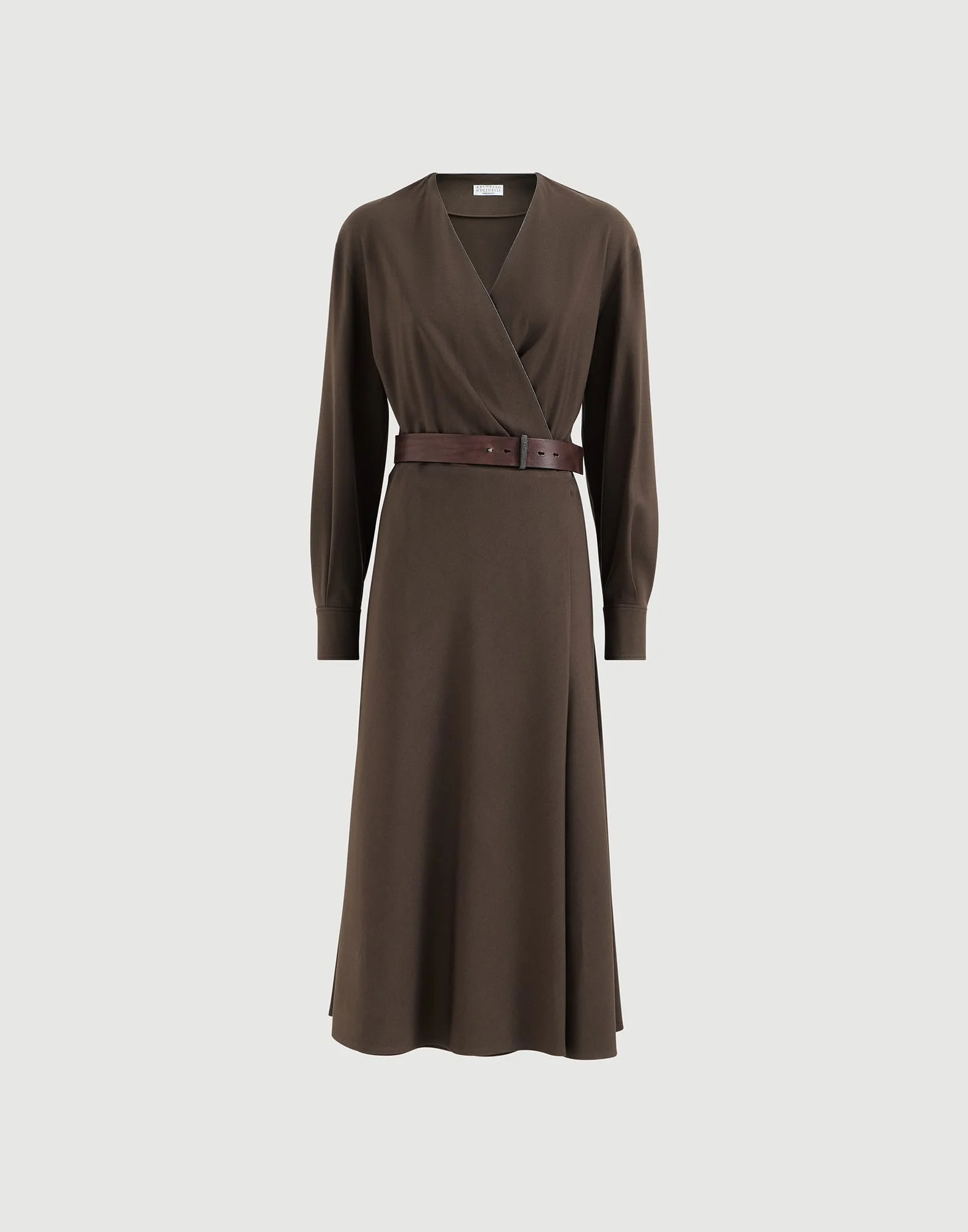 Comfort virgin wool and viscose twill dress with belt and monili - 1