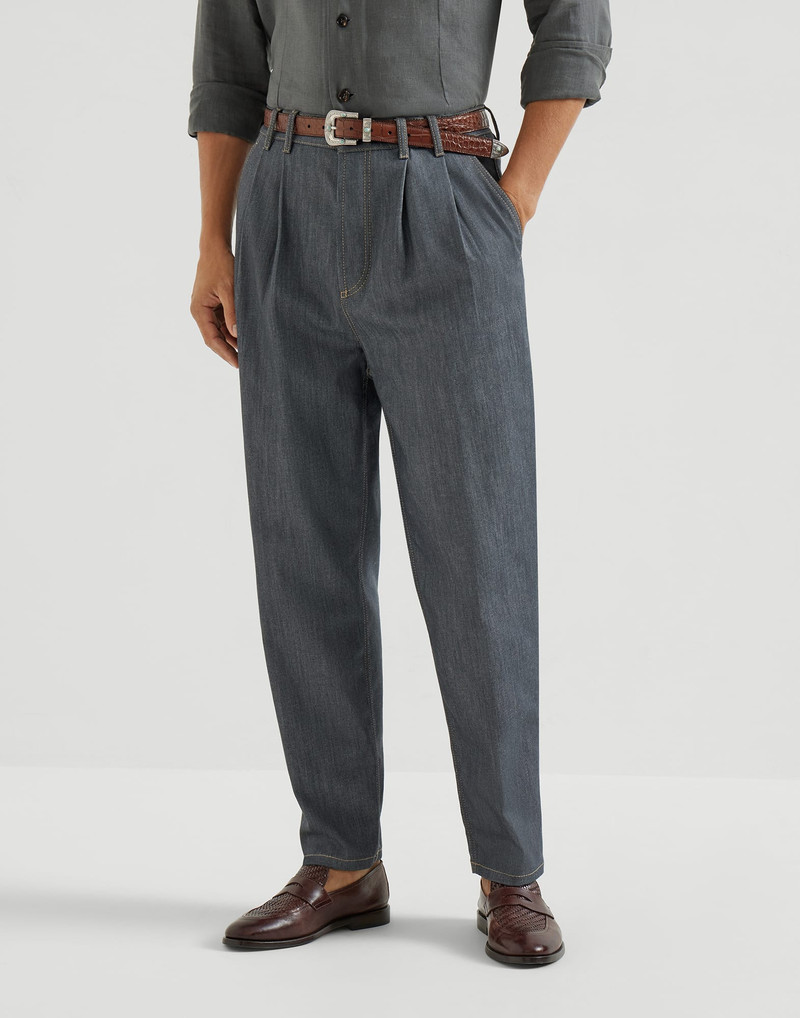 Comfort grayscale denim iconic fit five-pocket trousers with double pleats 2