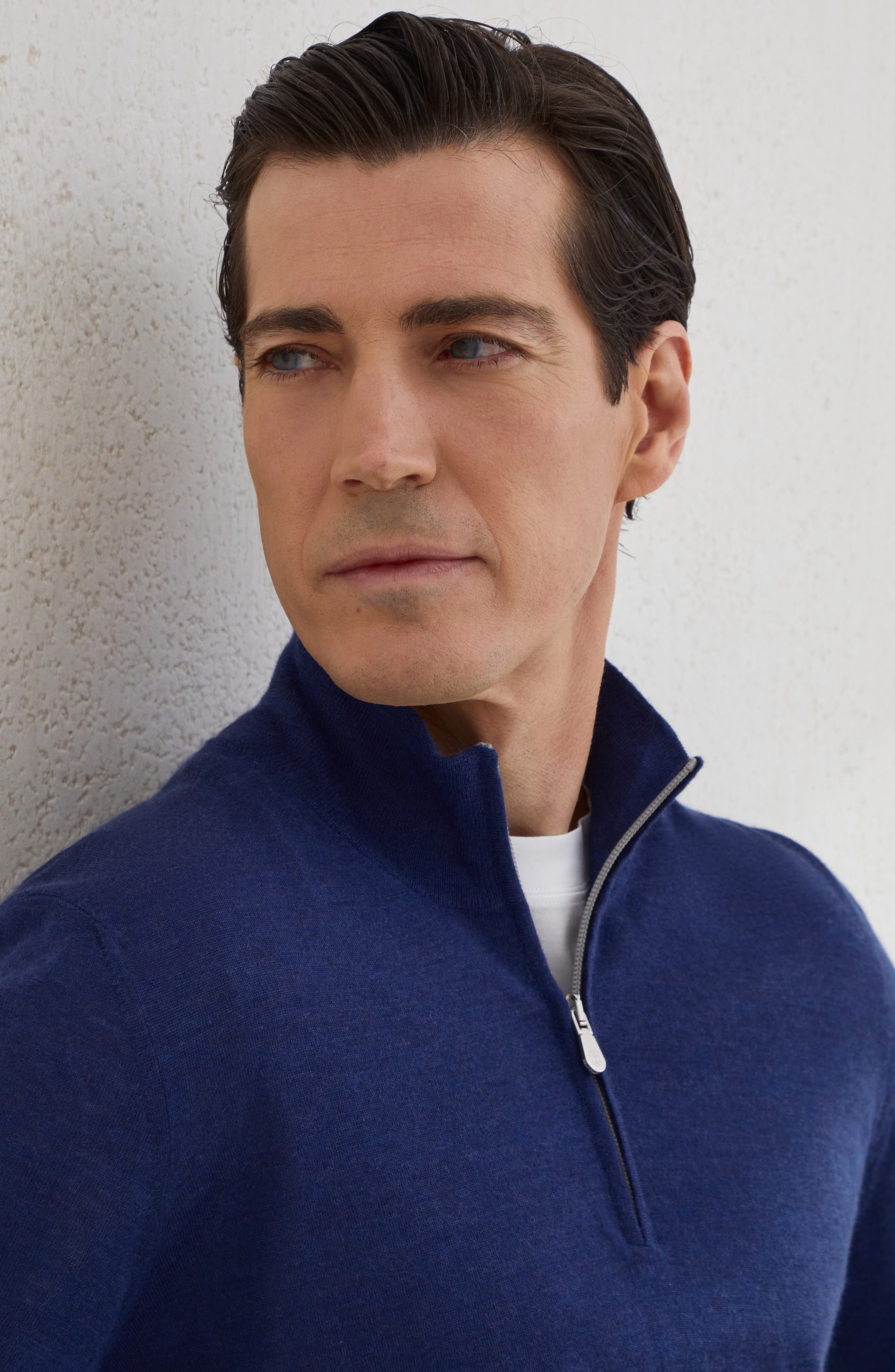 Brunello Cucinelli Lightweight sweater with zip in Sapphire at Nordstrom - 4