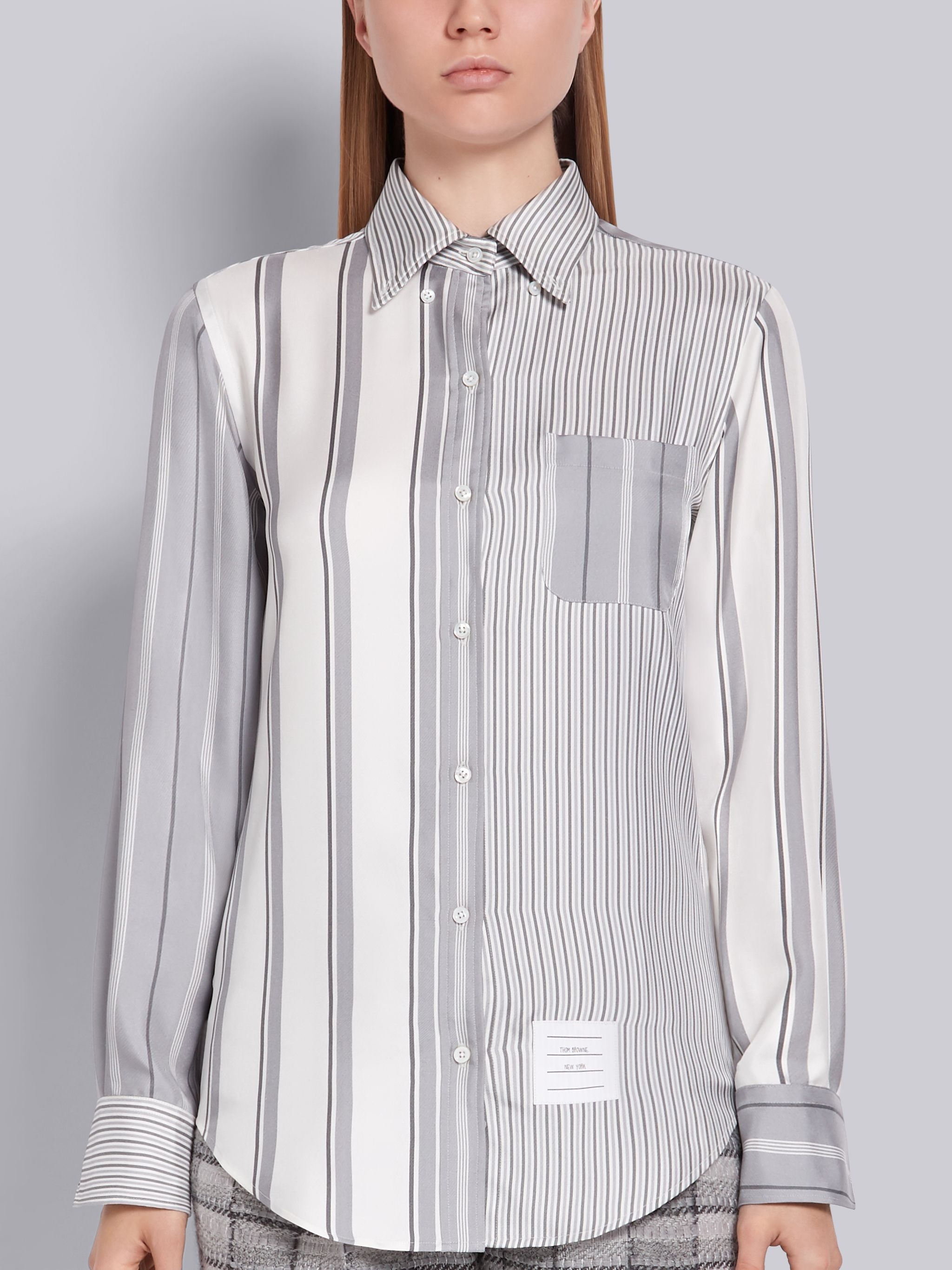 Medium Grey Fun-mix Silk Twill Bold Rep Stripe Long Sleeve Shirt - 3