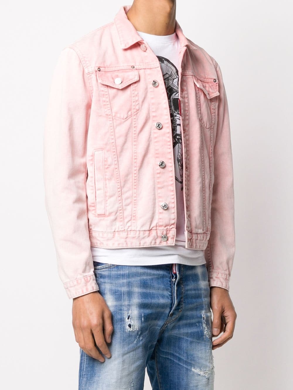 washed effect denim jacket - 3