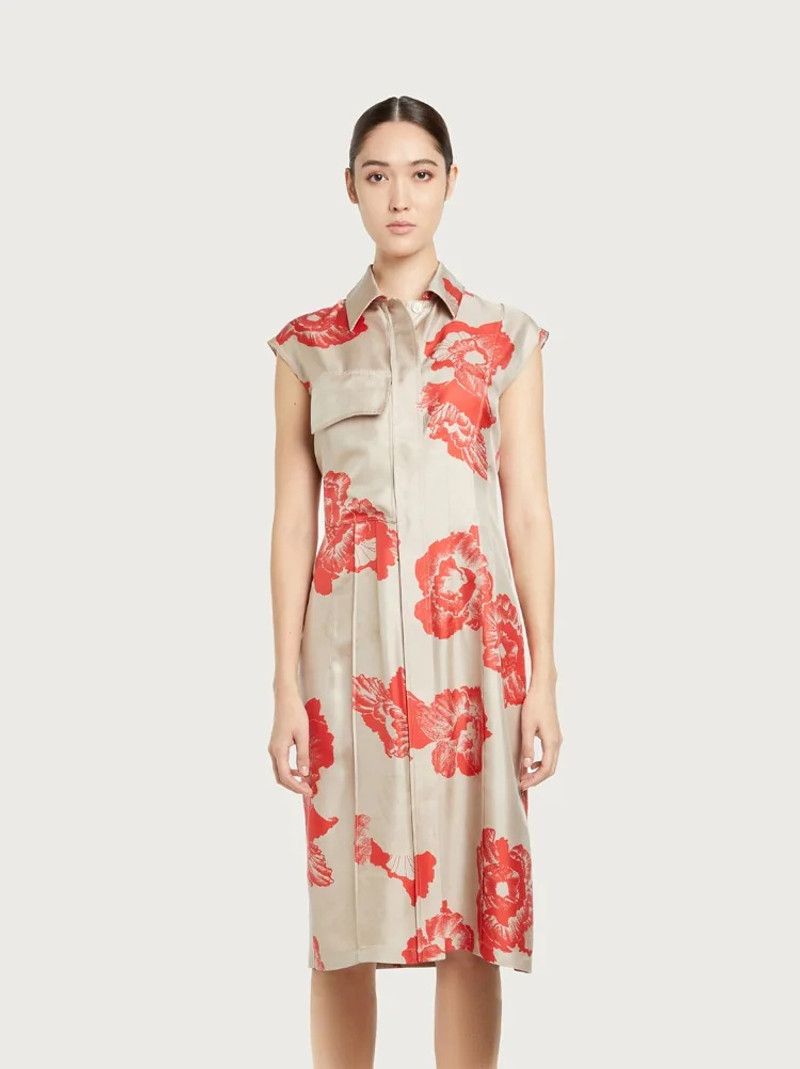 FERRAGAMO POPPIES PRINT SILK DRESS outlook