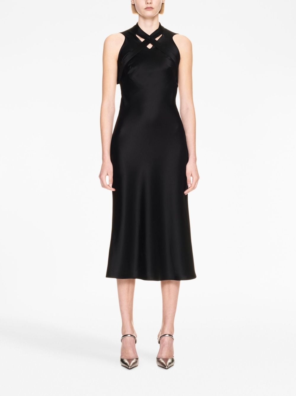buckle-detail satin midi dress - 2