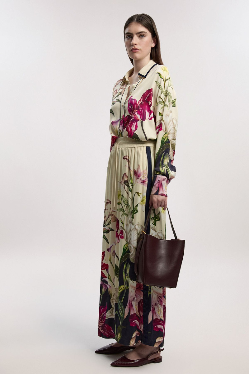 KAREN MILLEN Viscose Satin Floral Print Wide Leg Woven Trouser outlook
