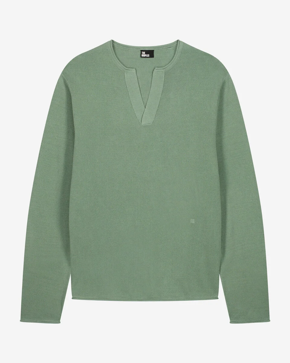 KHAKI TUNIC-NECK SWEATER - 1