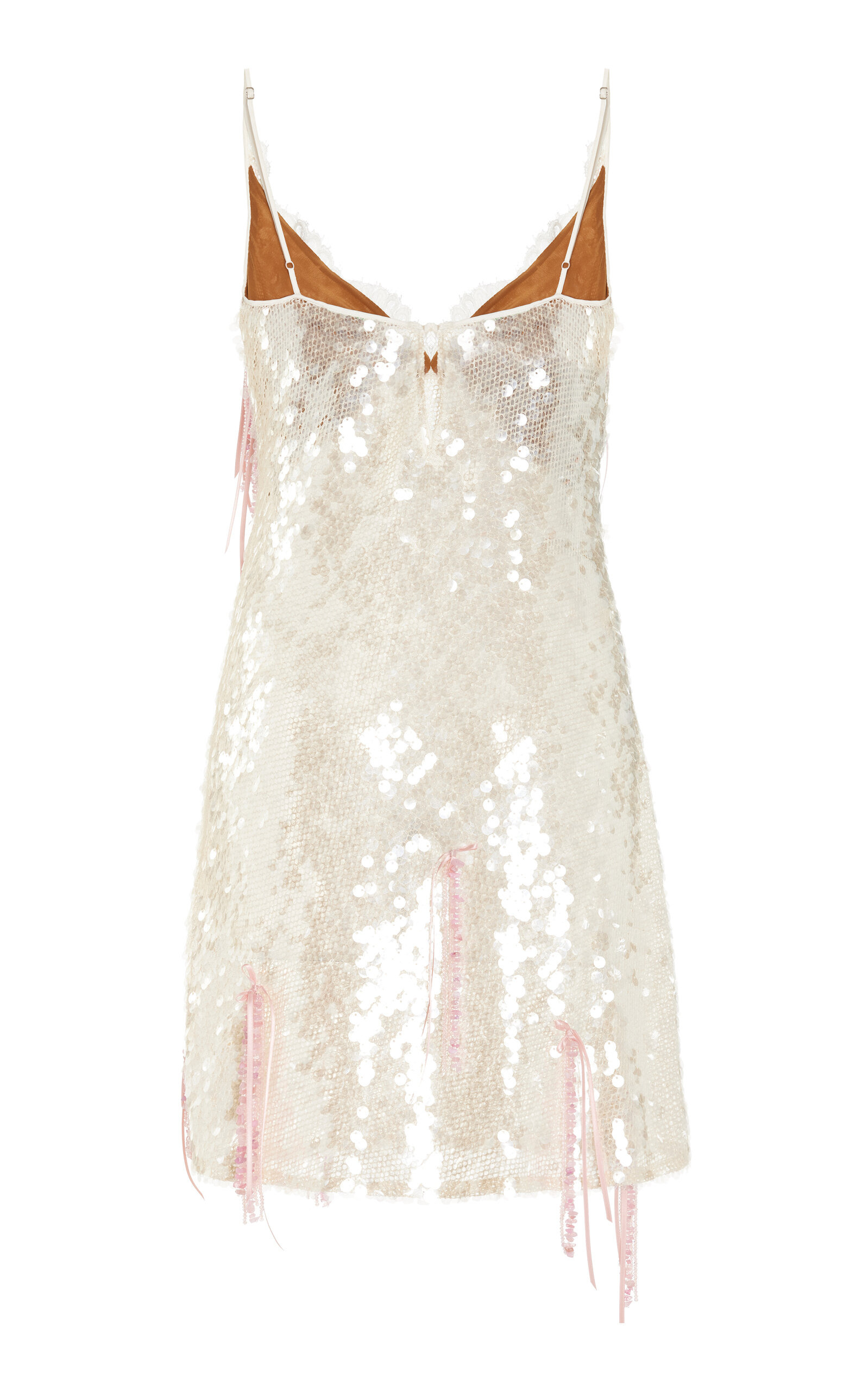 Lace-Trimmed Sequined Mini Dress nude - 6