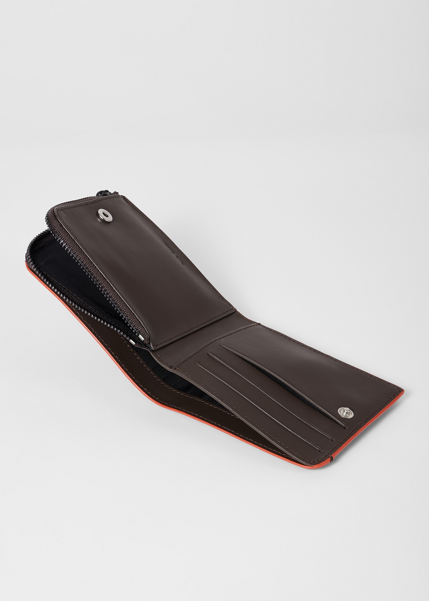 Brown Leather 'Contrast Logo' Billfold and Coin Wallet - 4