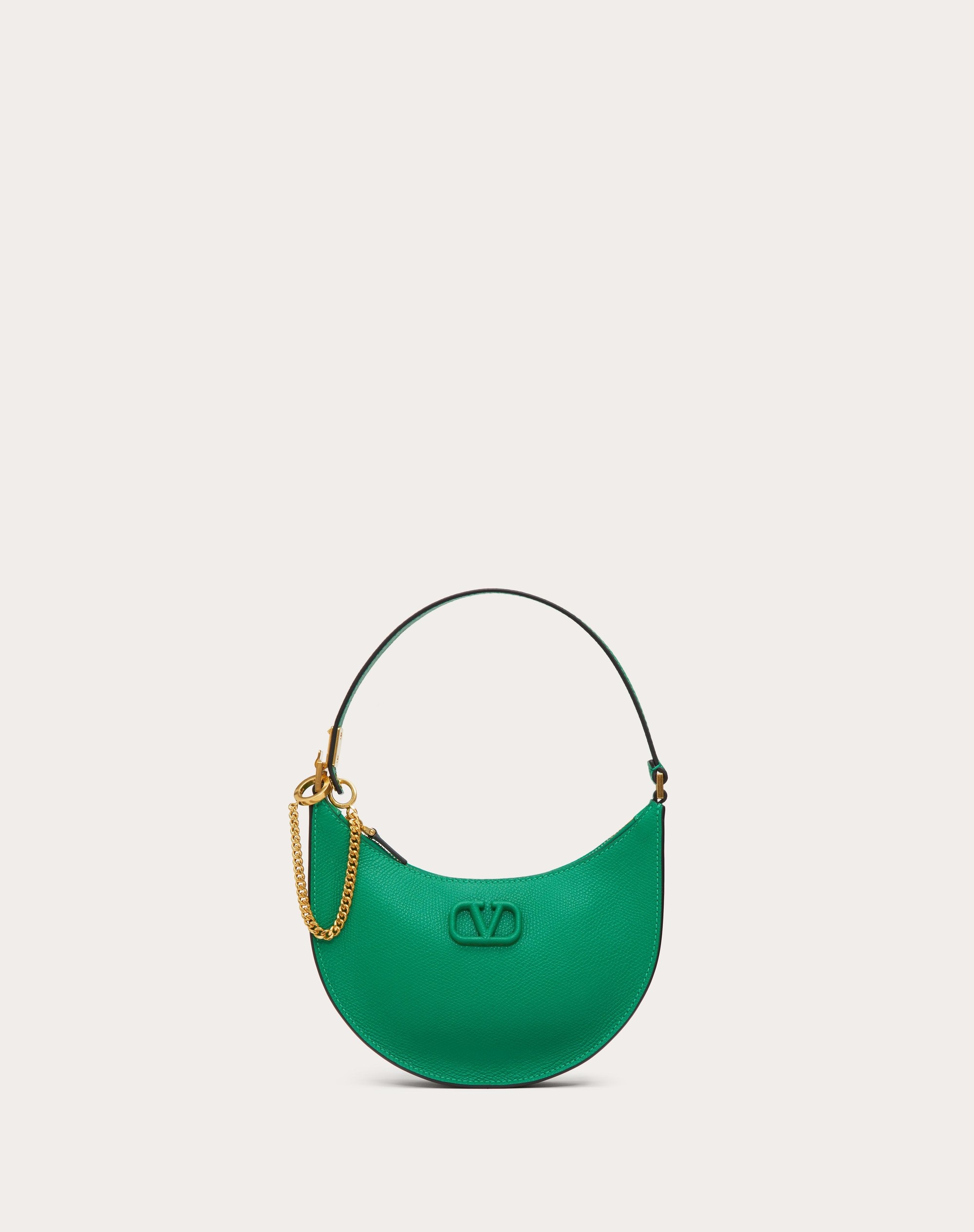 MINI VLOGO SIGNATURE GRAINY CALFSKIN HOBO BAG - 1