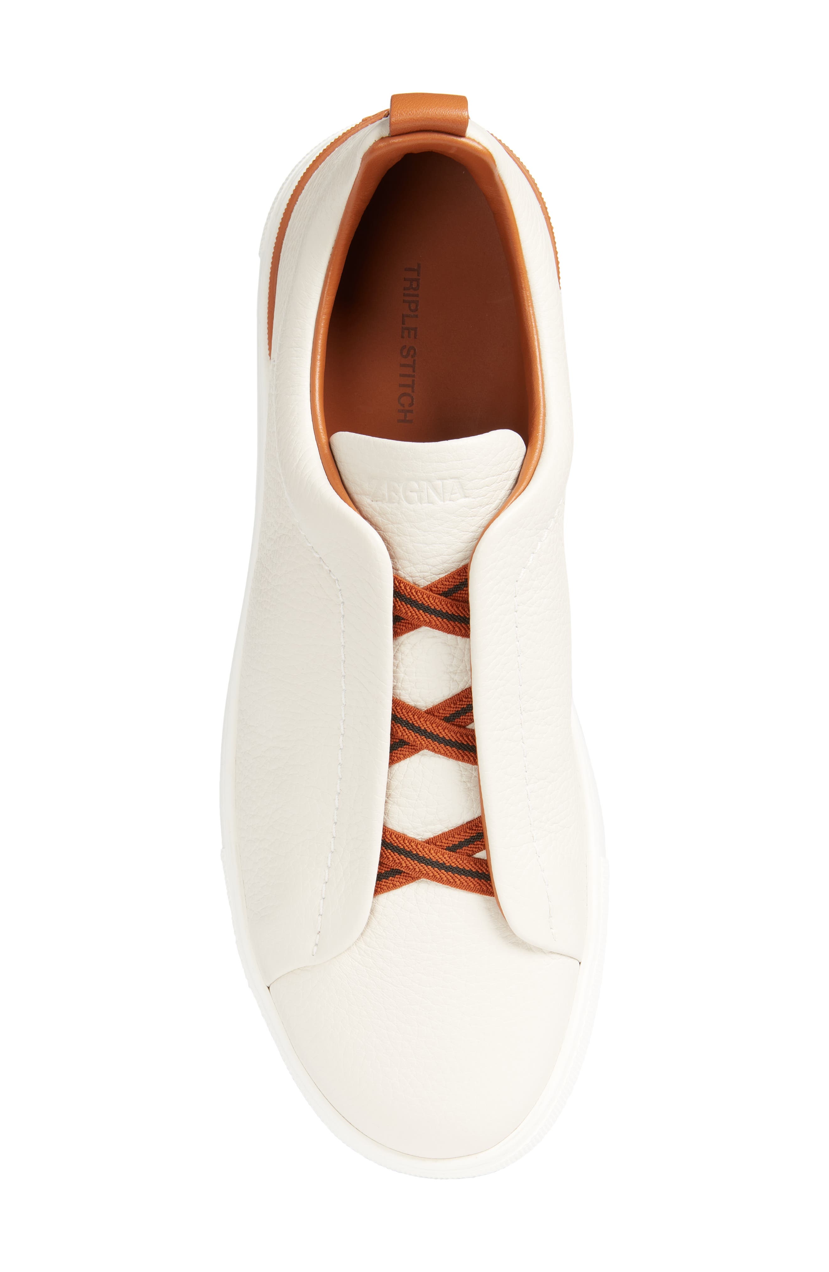 ZEGNA Triple Stitch Deerskin Leather Slip-On Sneaker in White/Folliage at Nordstrom - 5