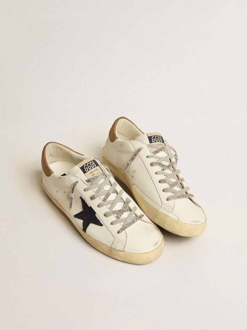 Golden Goose Super-Star with blue canvas star and tobacco leather heel tab outlook