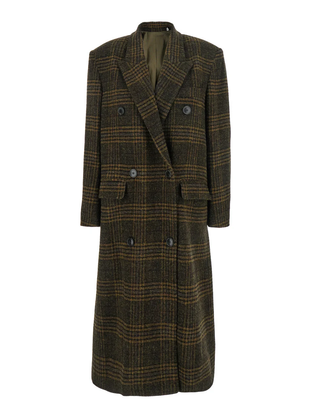 Isabel Marant Etoile Women 'Lexana' Green Double-Breasted Coat With Peak Revers And All-Over Check M - 1