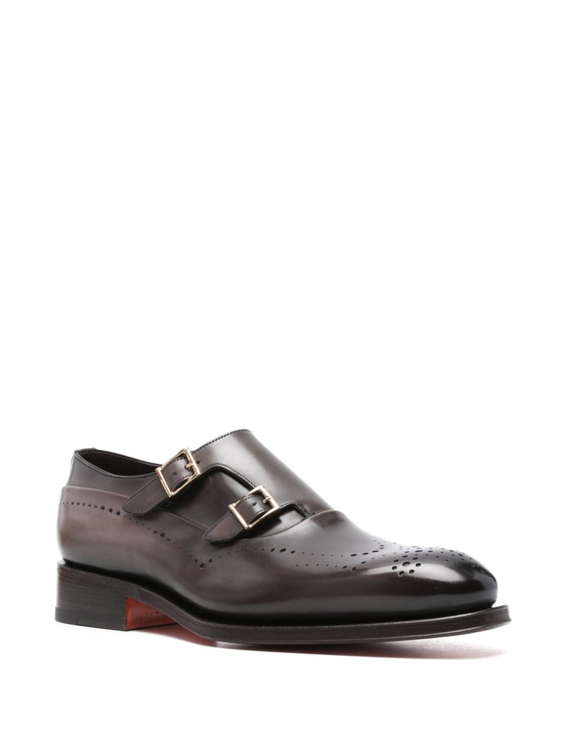 Santoni double-buckle perforated monk shoes outlook