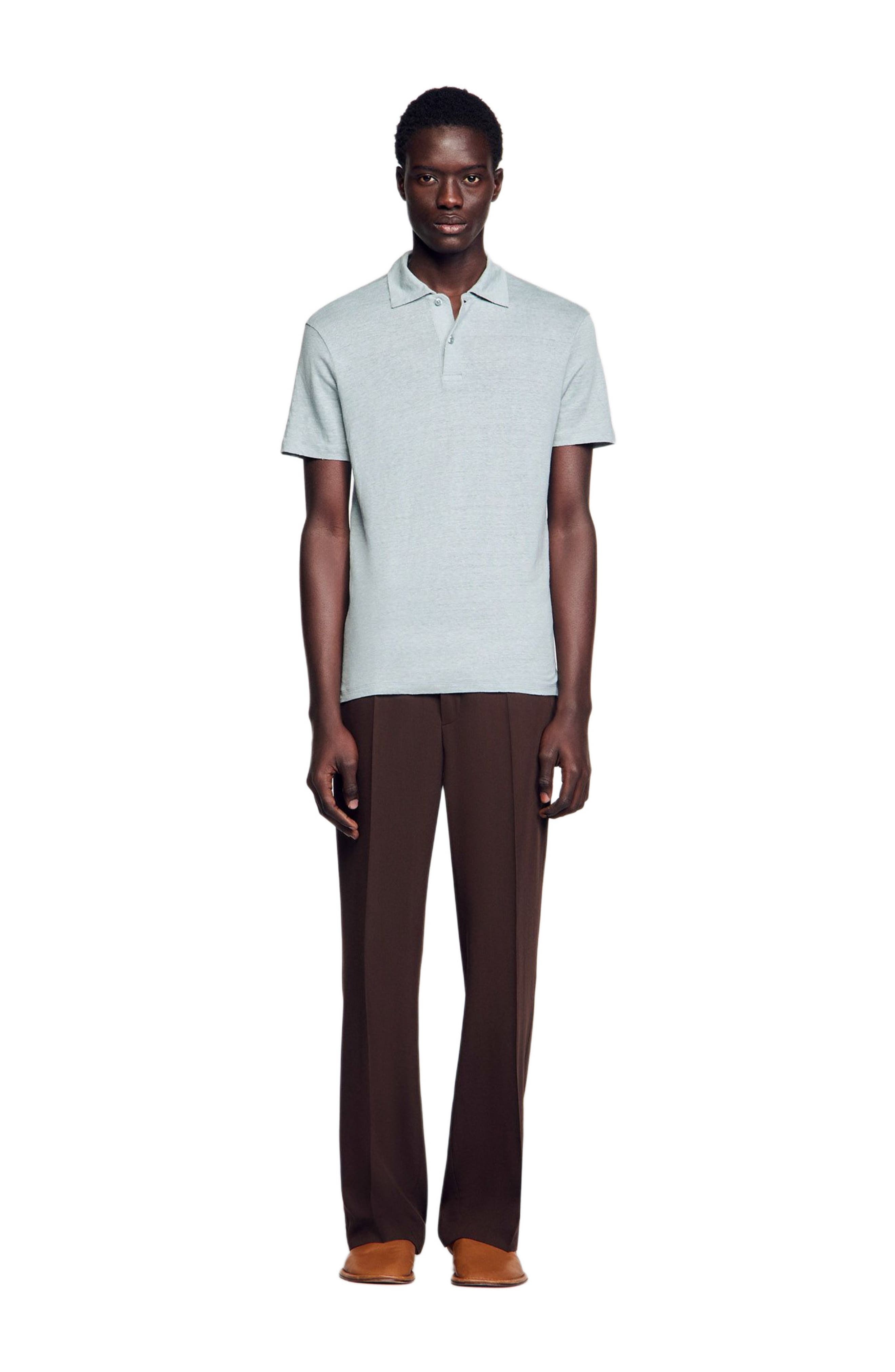SANDRO Linen polo shirt in Chambray at Nordstrom - 3