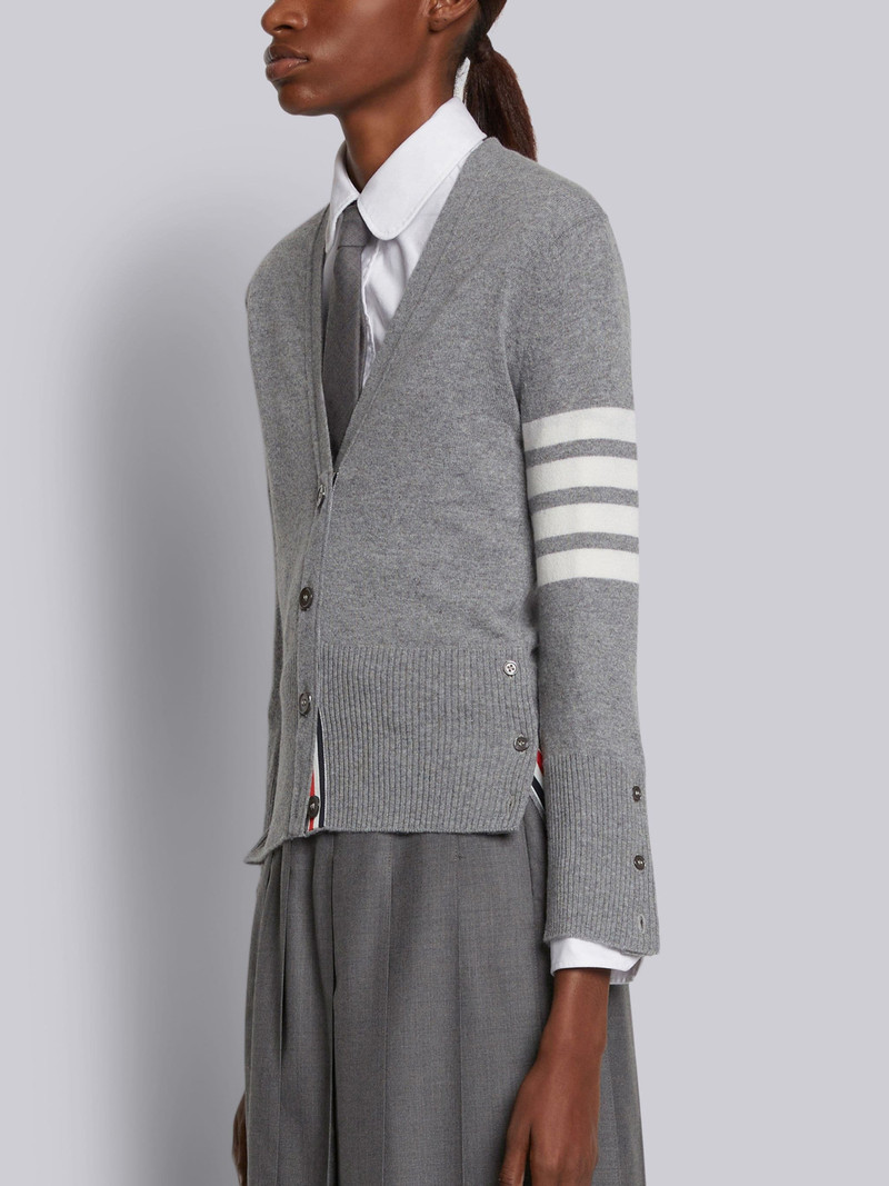 Thom Browne Light Grey Cashmere 4-Bar Classic V-Neck Cardigan outlook