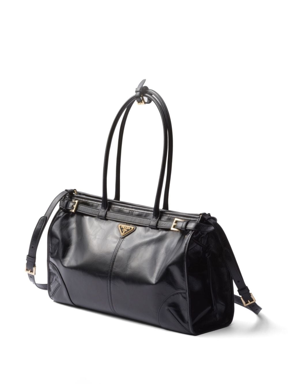 large enamel triangle logo belted handbag - 5