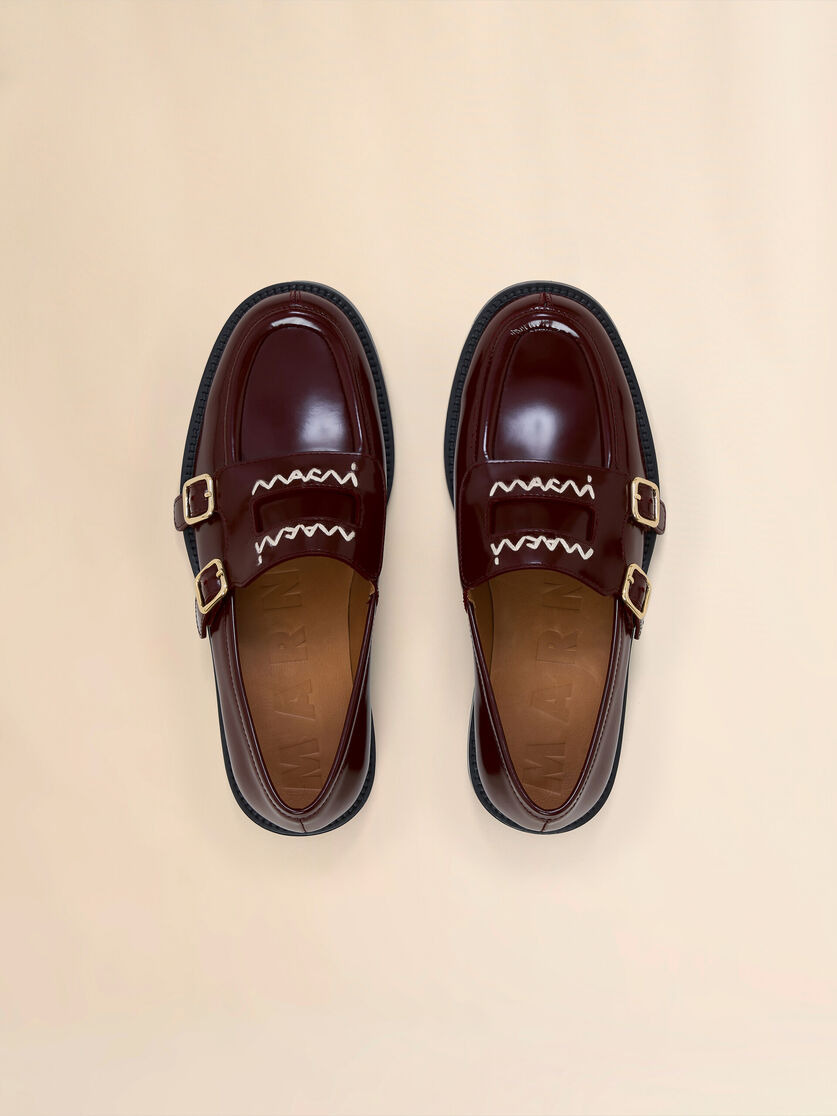 BURGUNDY LEATHER BAMBI 3.0 LOAFER WITH DOUBLE BUCKLE - 4
