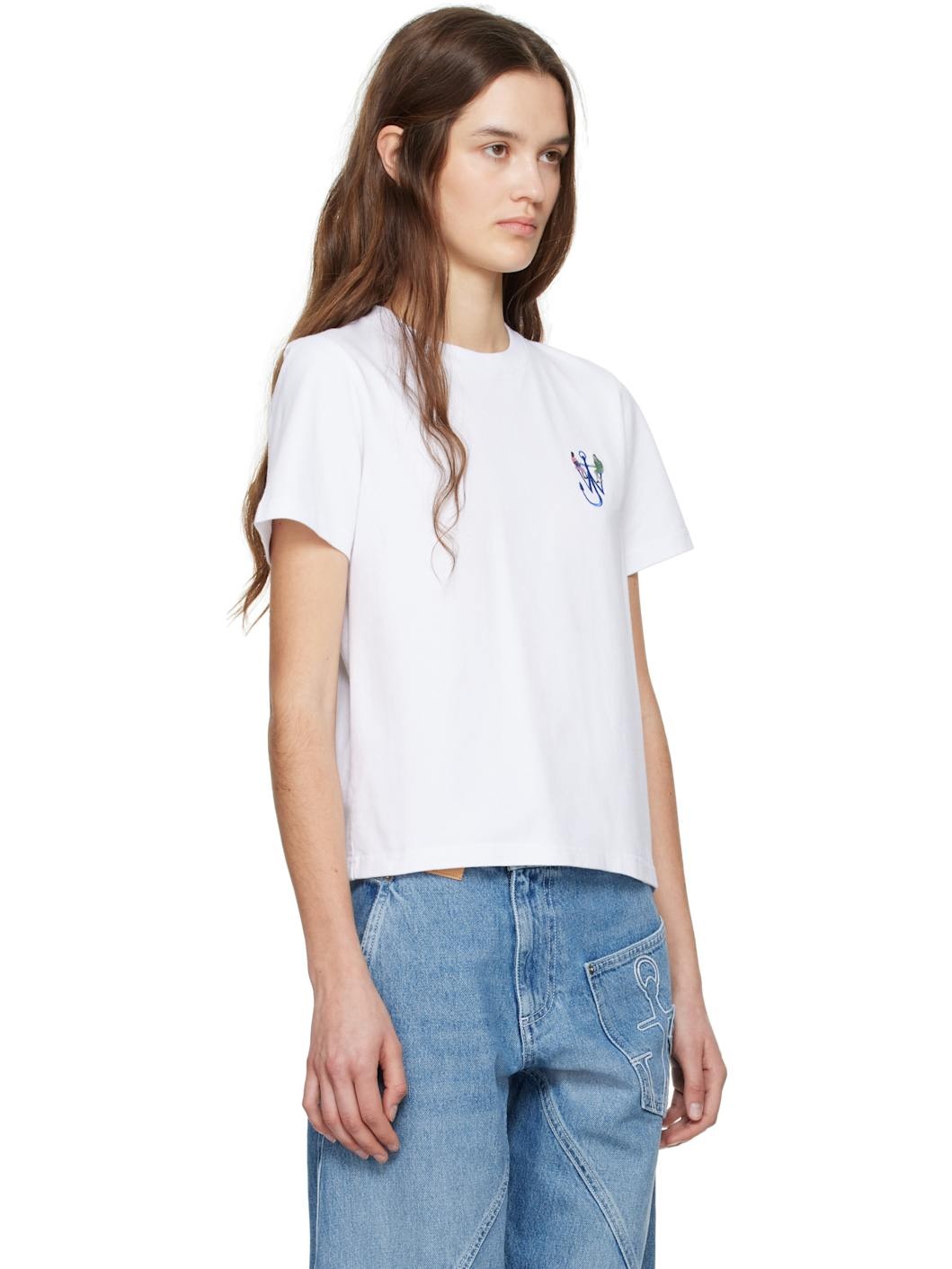 White Anchor Embroidery Printed T-shirt - 2
