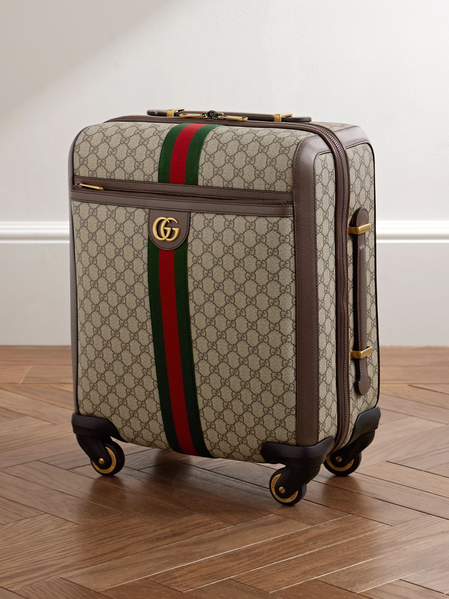 Savoy Leather-Trimmed Printed Coated-Canvas Suitcase Beige - 1