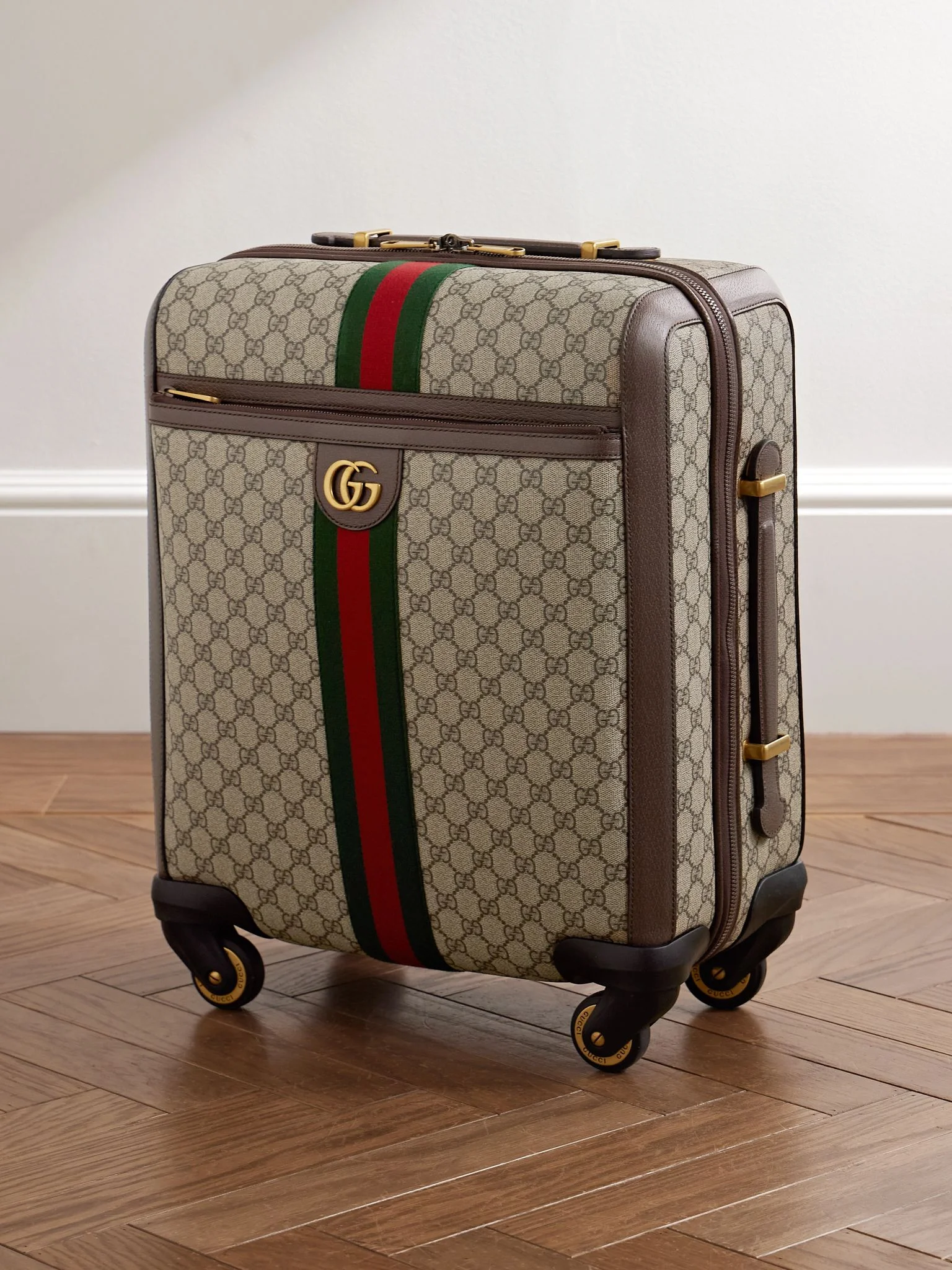 Savoy Leather-Trimmed Printed Coated-Canvas Suitcase Beige - 1