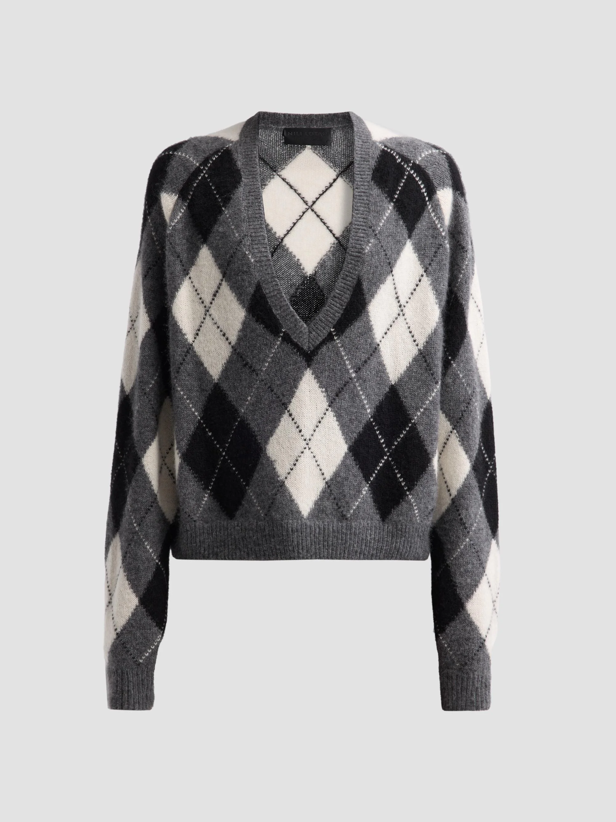 Women's Feron Argyle Cashmere-Silk Sweater - Charcoal Argyle - 1
