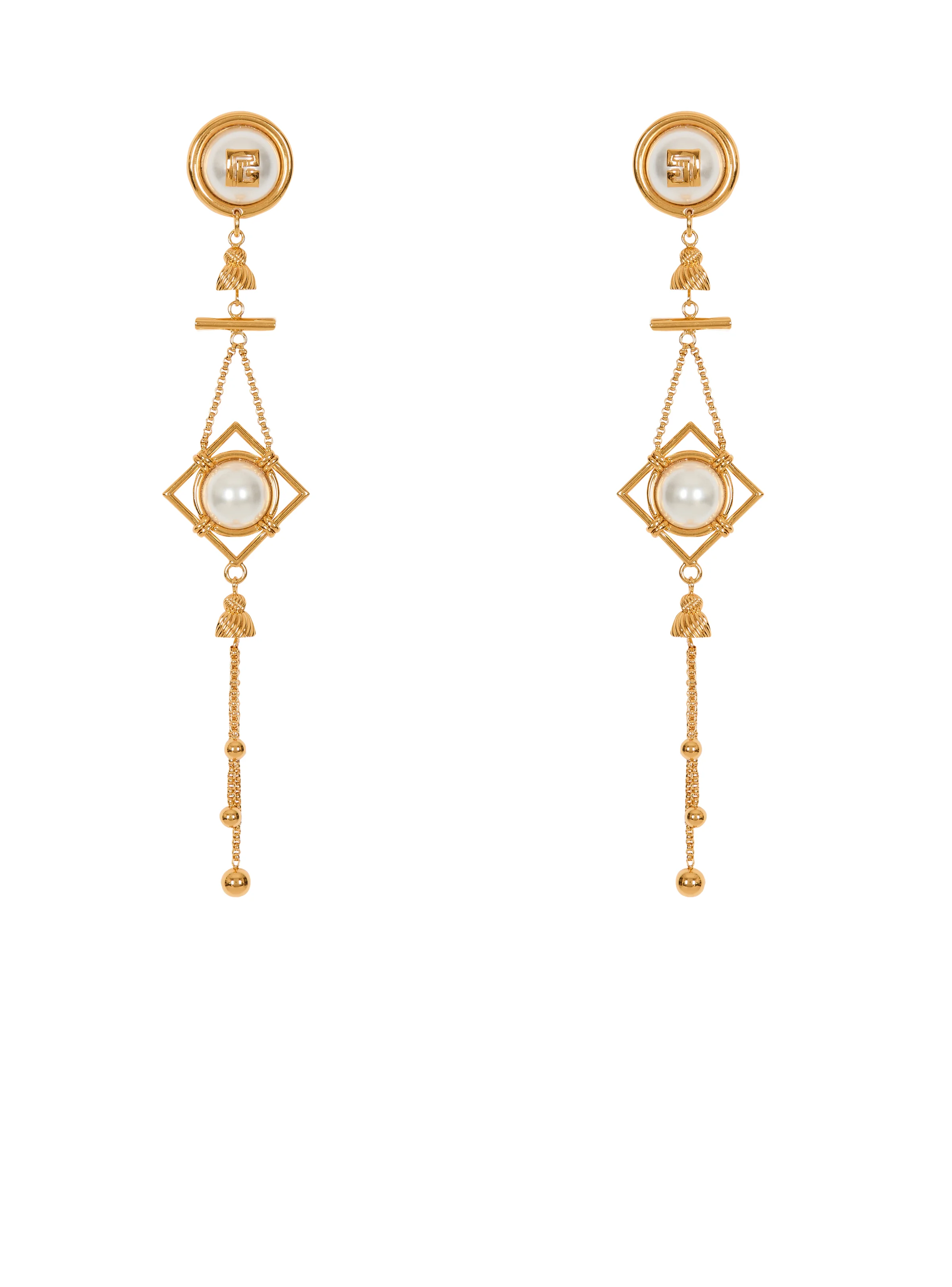 Brass and pearl pendant earrings - 1