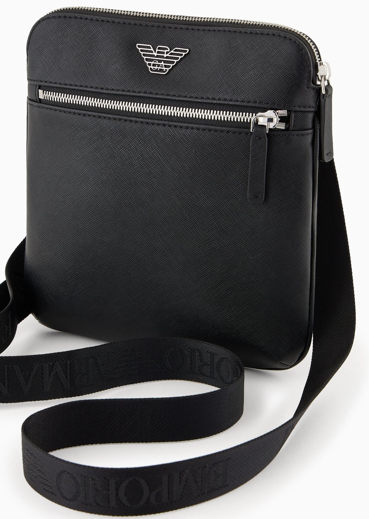 ASV regenerated Saffiano leather flat shoulder bag with eagle plate - 5