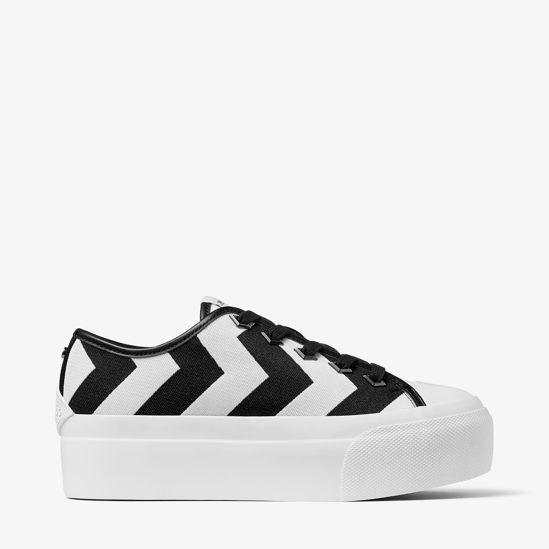 Palma Maxi/F
White and Black Avenue Patchwork Canvas Platform Trainers - 1