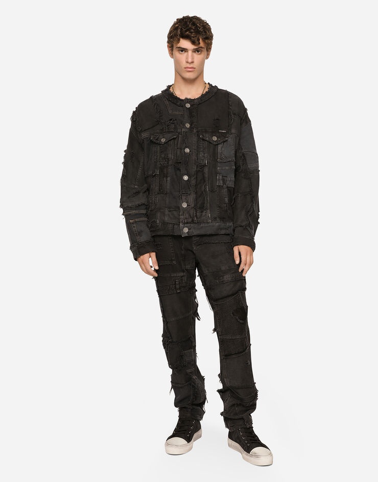 Loose overdyed patchwork denim jeans - 5