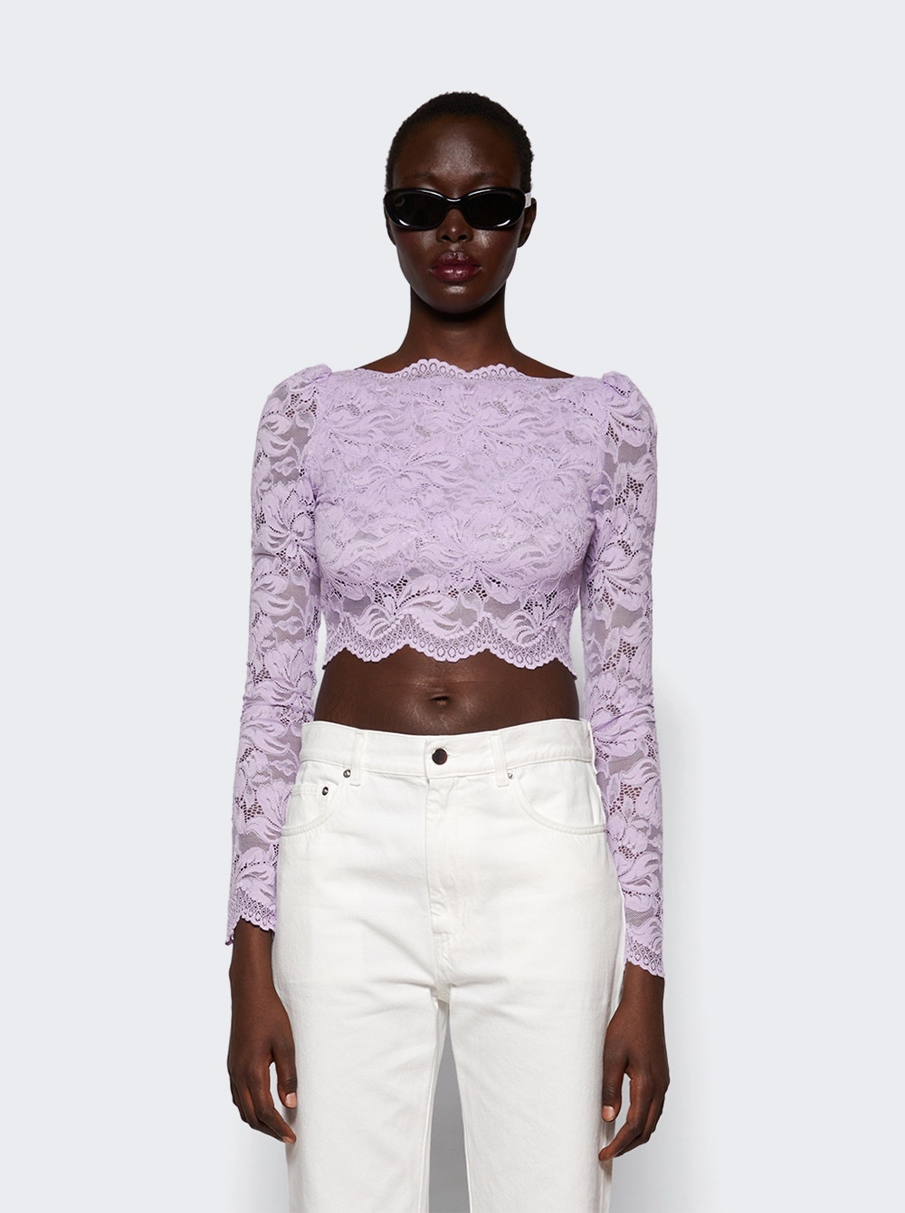 Lace Long Sleeve Crop Top French Lavender - 3