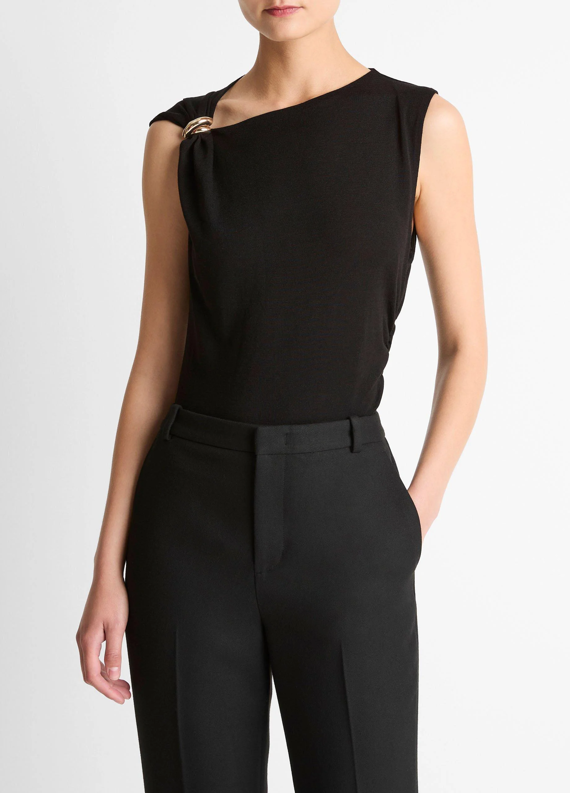 Cinched-Shoulder Wool-Blend Top - 1