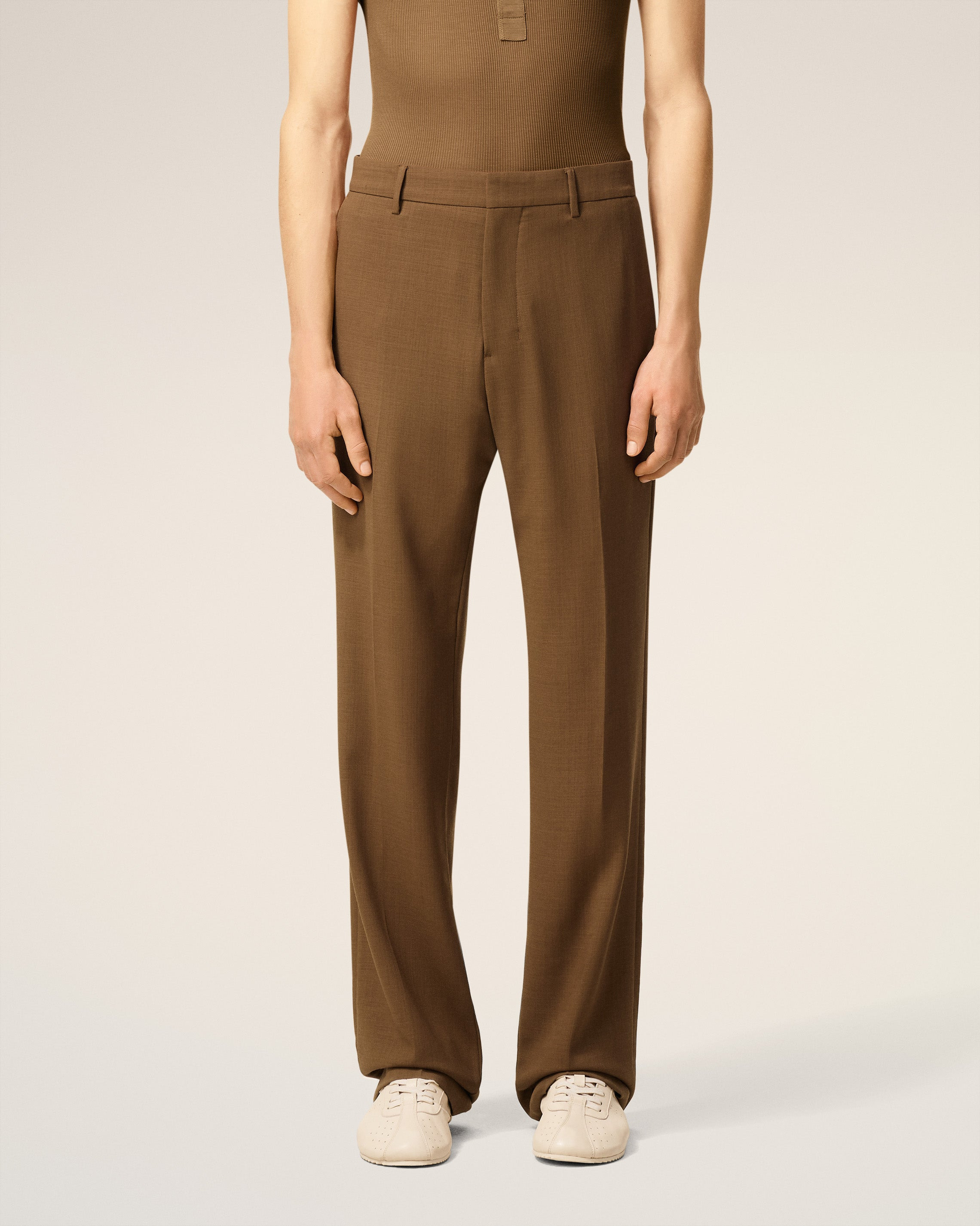 BROWN WOOL STRAIGHT TROUSERS - 3