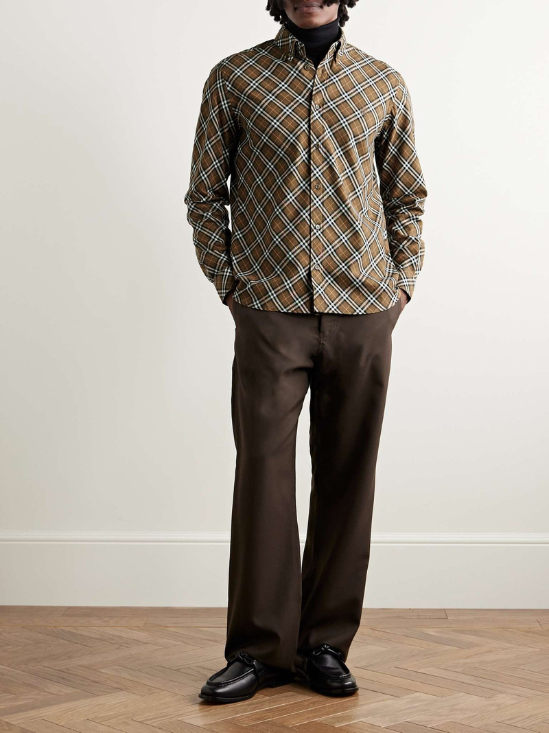 Burberry Button-Down Collar Logo-Embroidered Checked Cotton-Flannel Shirt outlook
