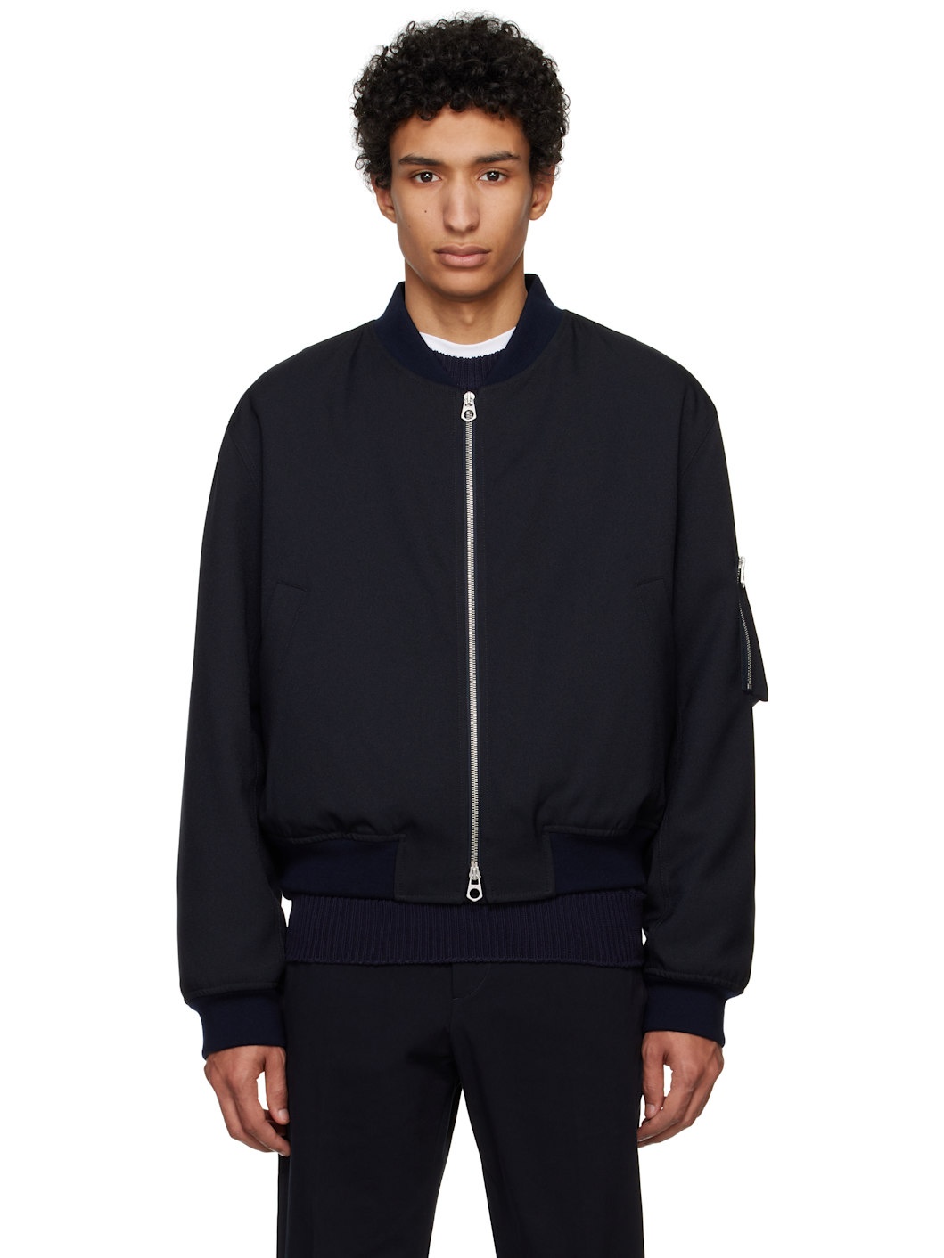 Navy Padded Bomber Jacket - 1