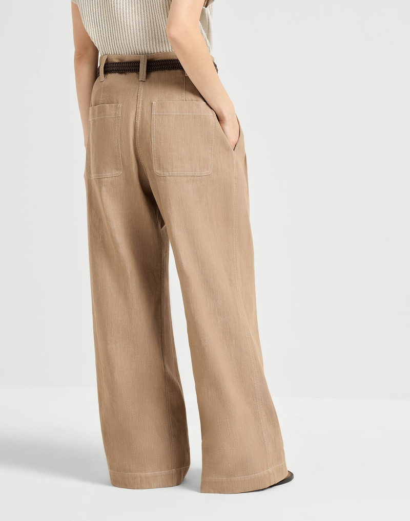 Denim-effect twill smart wide trousers with monili 3