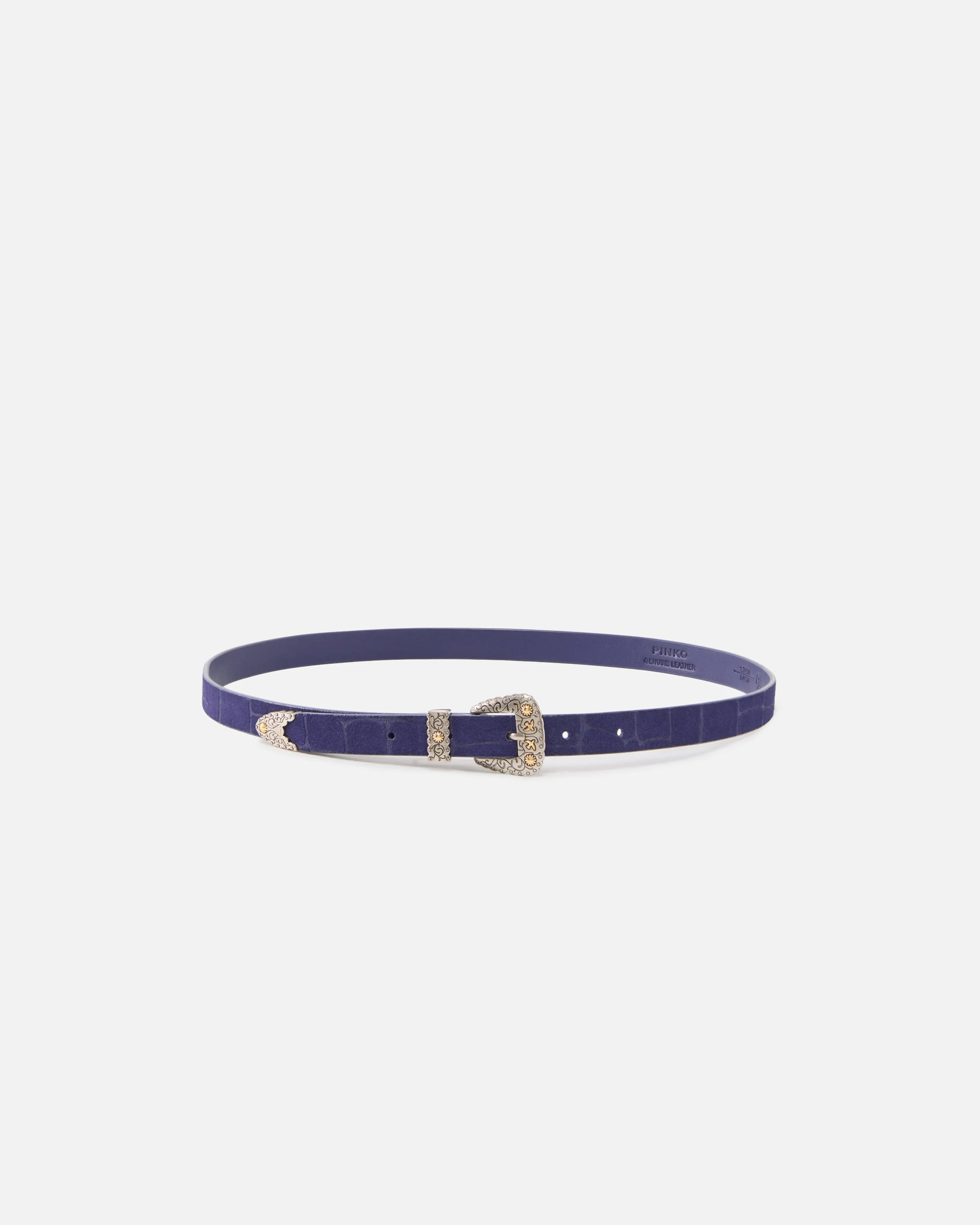 CROCODILE-PRINT LEATHER BELT WITH TEXAN BUCKLE, 1.7 CM - 1