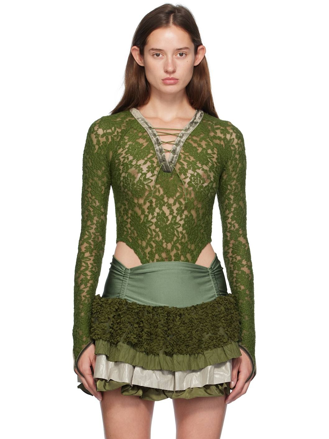Green Rose Lace Bodysuit - 1