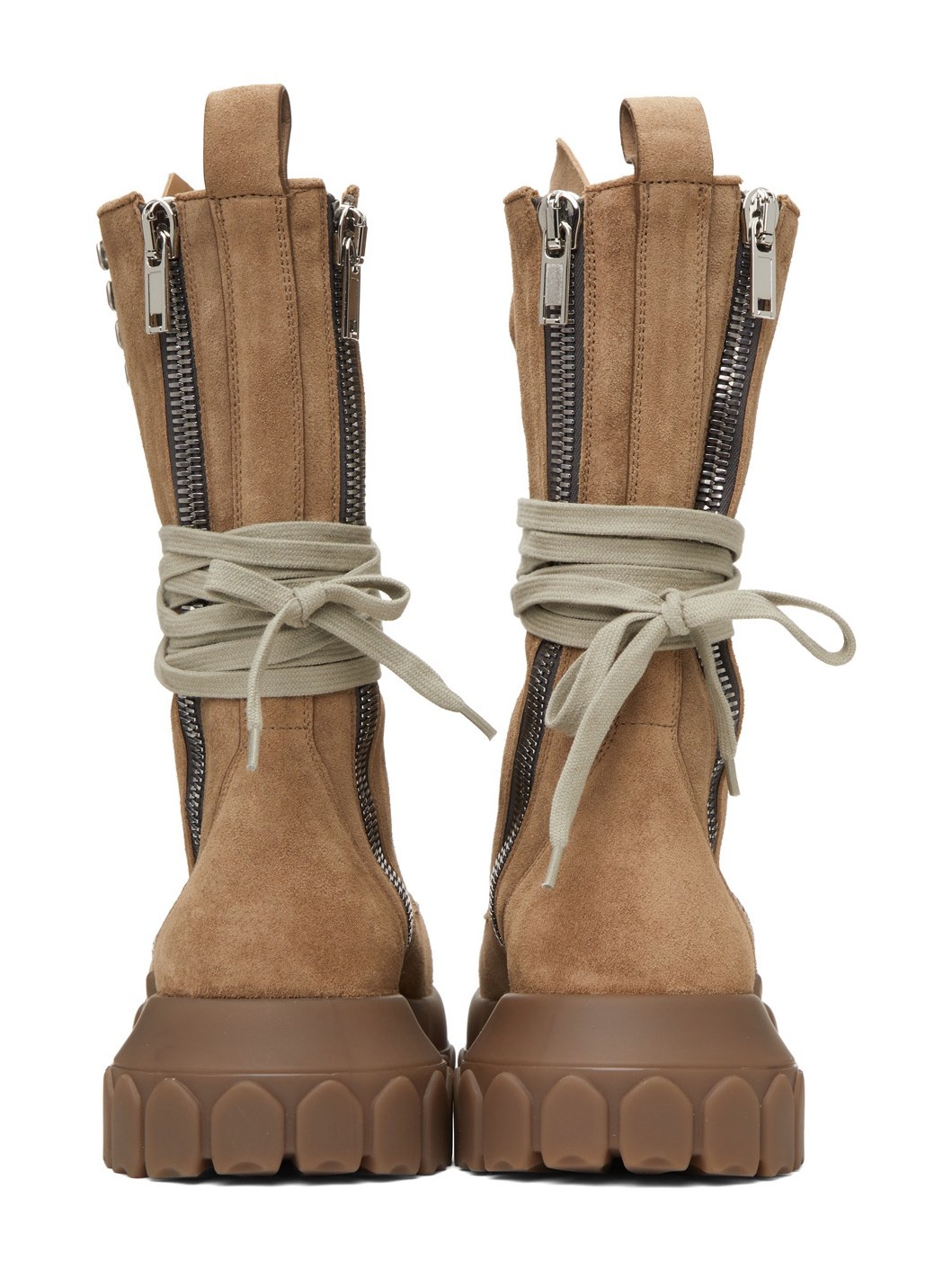 Taupe Lace-Up Tractor Boots - 4