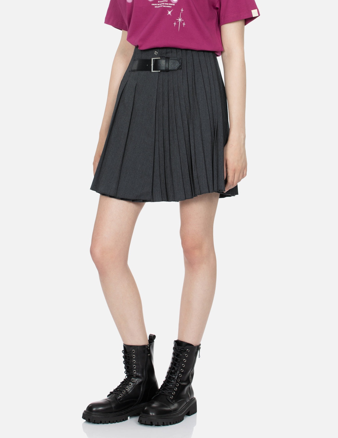 Asymmetric Fashion Fit Pleated Skirt - 7