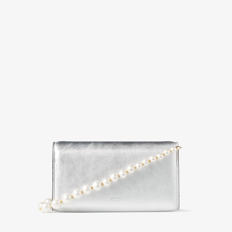 Avenue Wallet W/Chain
Silver Metallic Nappa Leather Wallet with Pearl Strap 8