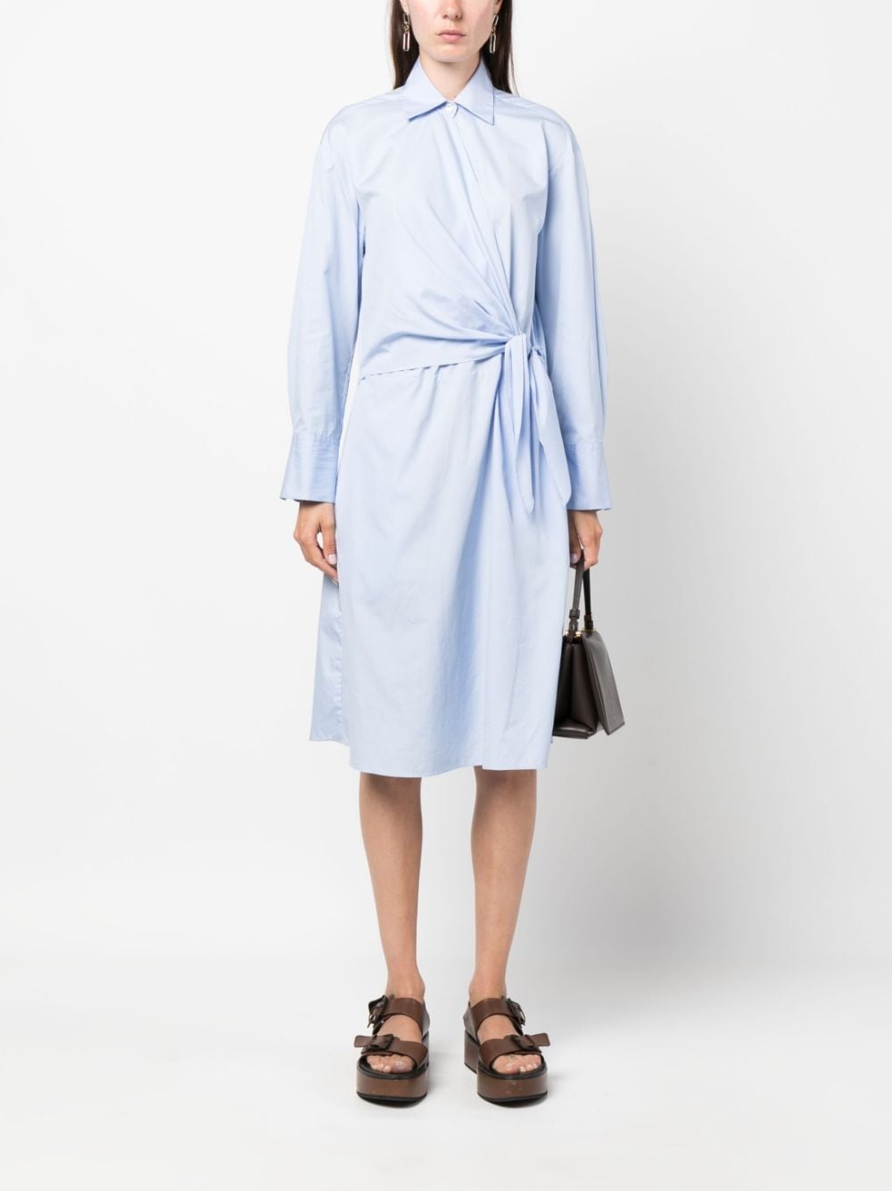 long-sleeved cotton wrap dress - 2