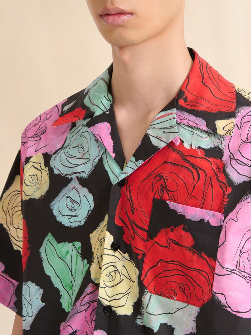 BLACK POPLIN BOWLING SHIRT WITH ORION PRINT - 4