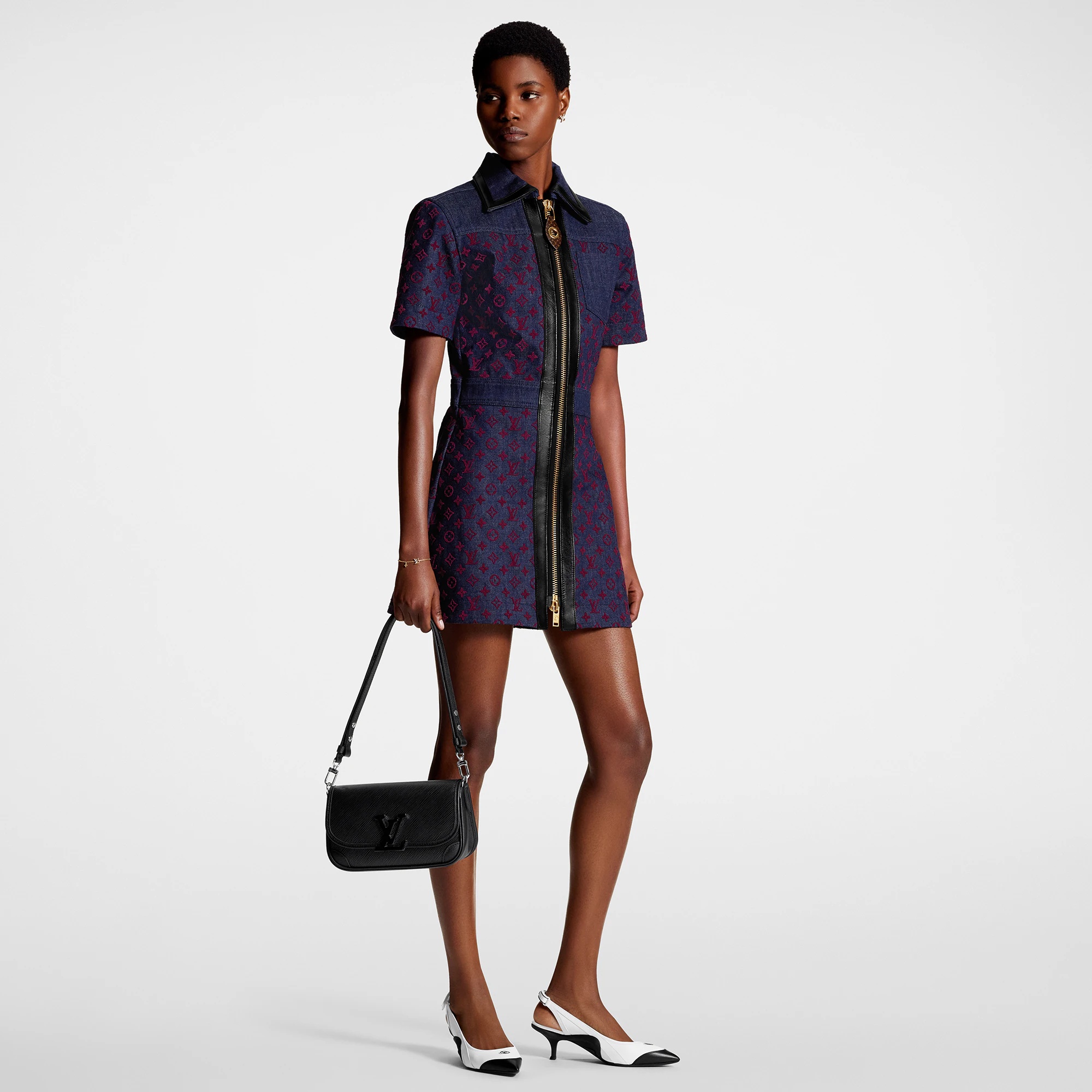 Flocked Monogram Denim Zip-Up Dress - 4