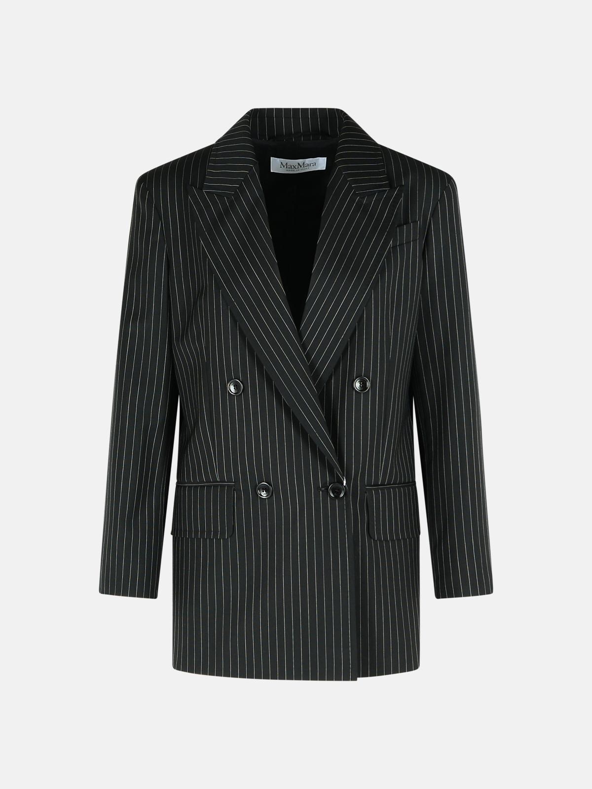 'MATTIA' BLACK WHITE PINSTRIPED VIRGIN WOOL BLAZER - 1