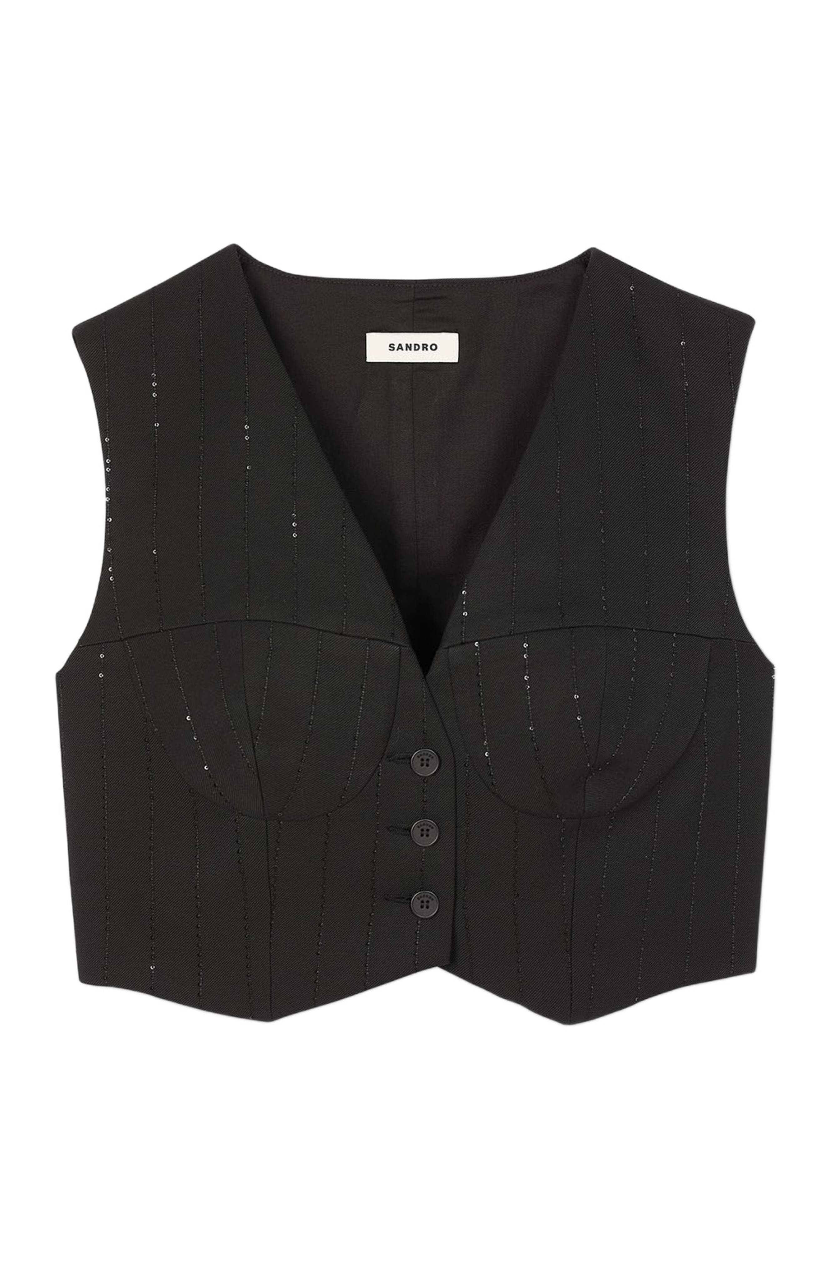 SANDRO Sequin cropped jacket in Black at Nordstrom - 5